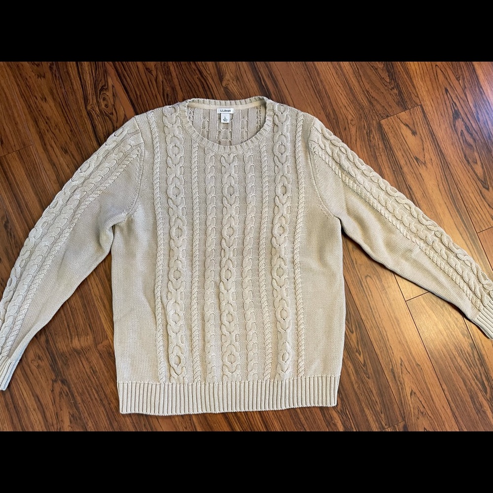 LL Bean Double-L cotton cable knit sweater, women's regular size large